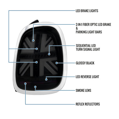 2014-2022 Mini Cooper Full LED Sequential Turn Signals Tail Lights Pair | Gloss Smoke