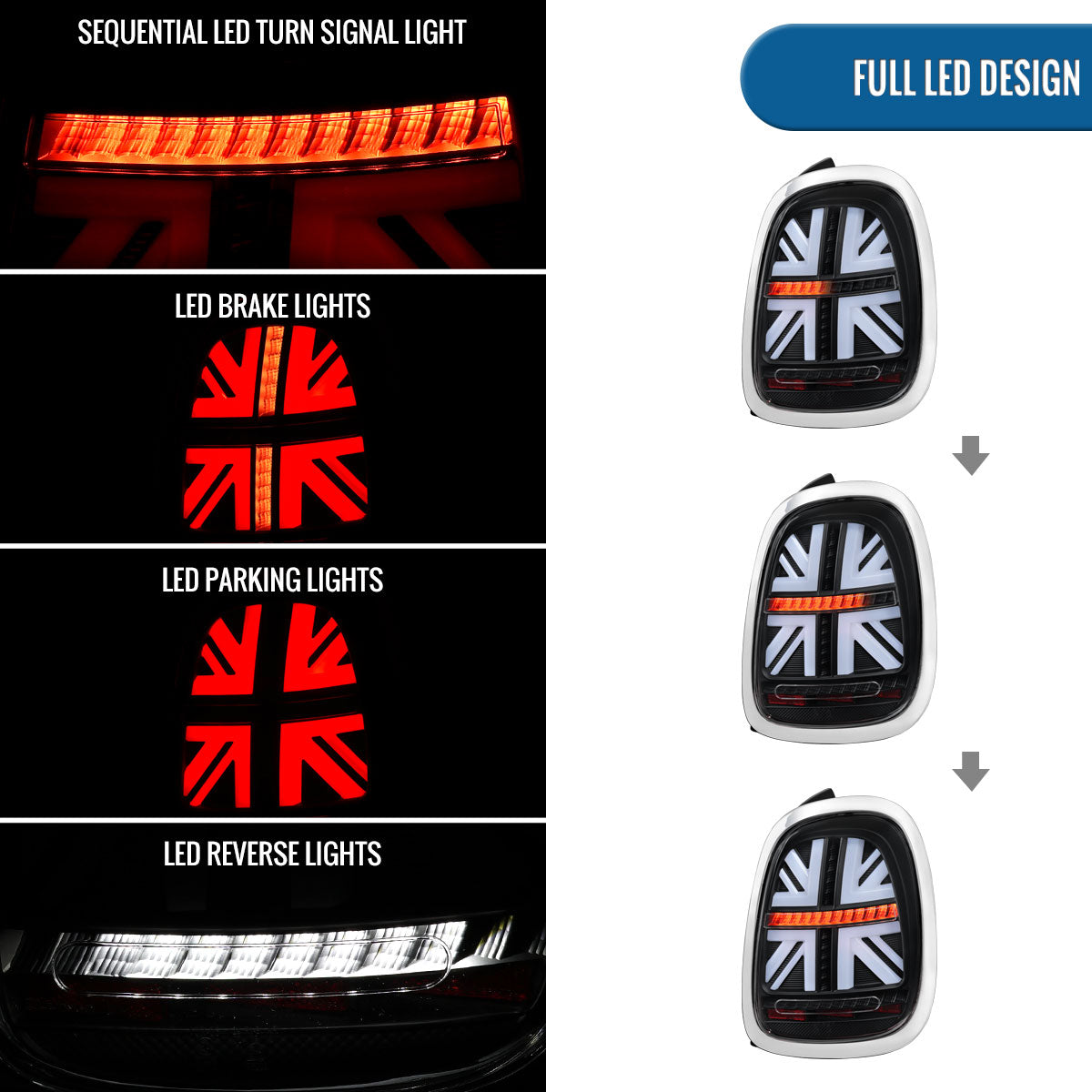 2014-2022 Mini Cooper Full LED Sequential Turn Signals Tail Lights Pair | Black