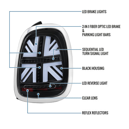 2014-2022 Mini Cooper Full LED Sequential Turn Signals Tail Lights Pair | Black