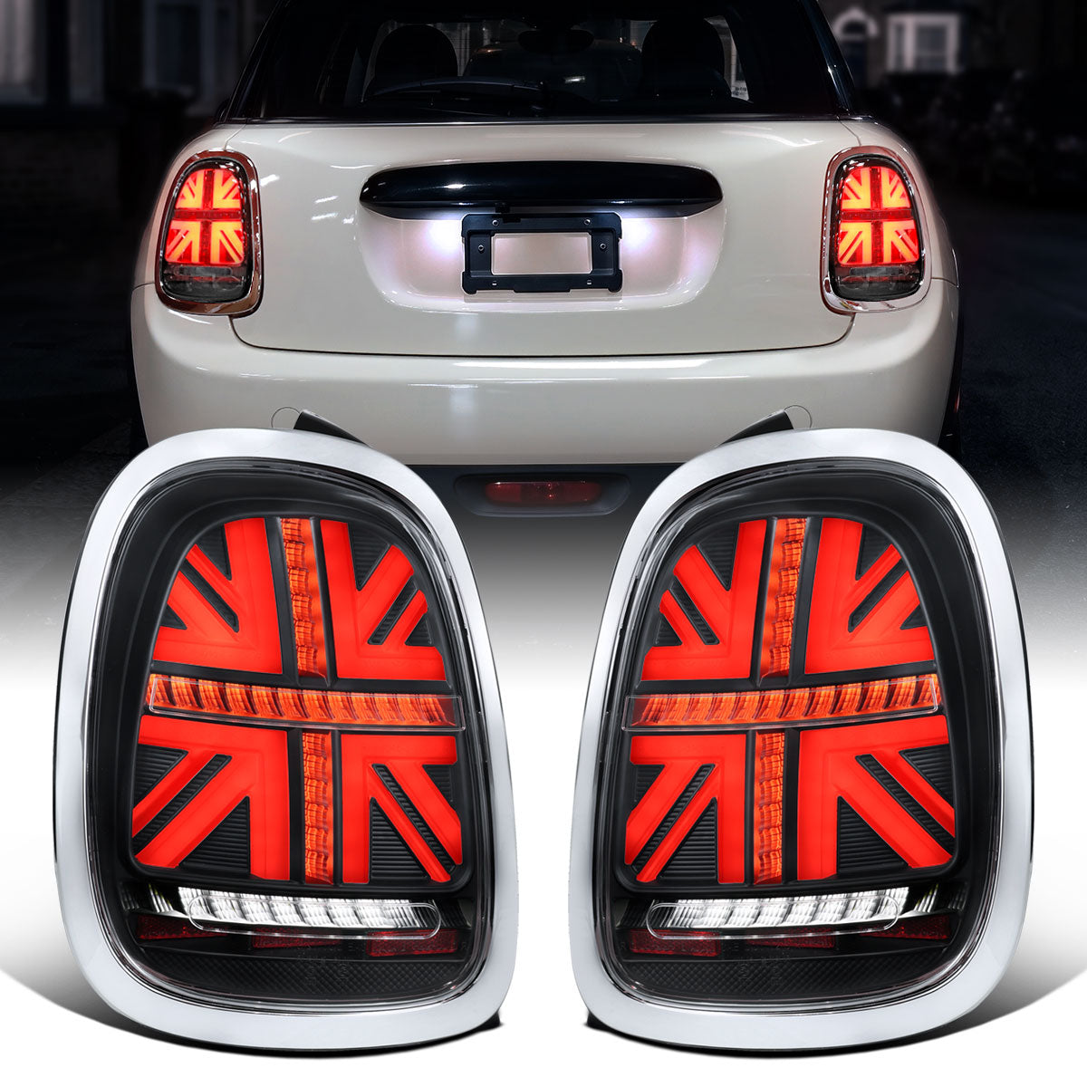 2014-2022 Mini Cooper Full LED Sequential Turn Signals Tail Lights Pair | Black