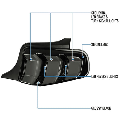 Ronnin - Compatible con Ford Mustang de 2010 a 2012 (especificaciones de EE. UU.) Luces traseras LED de tubo secuencial de repuesto mejoradas | Par ahumado en negro