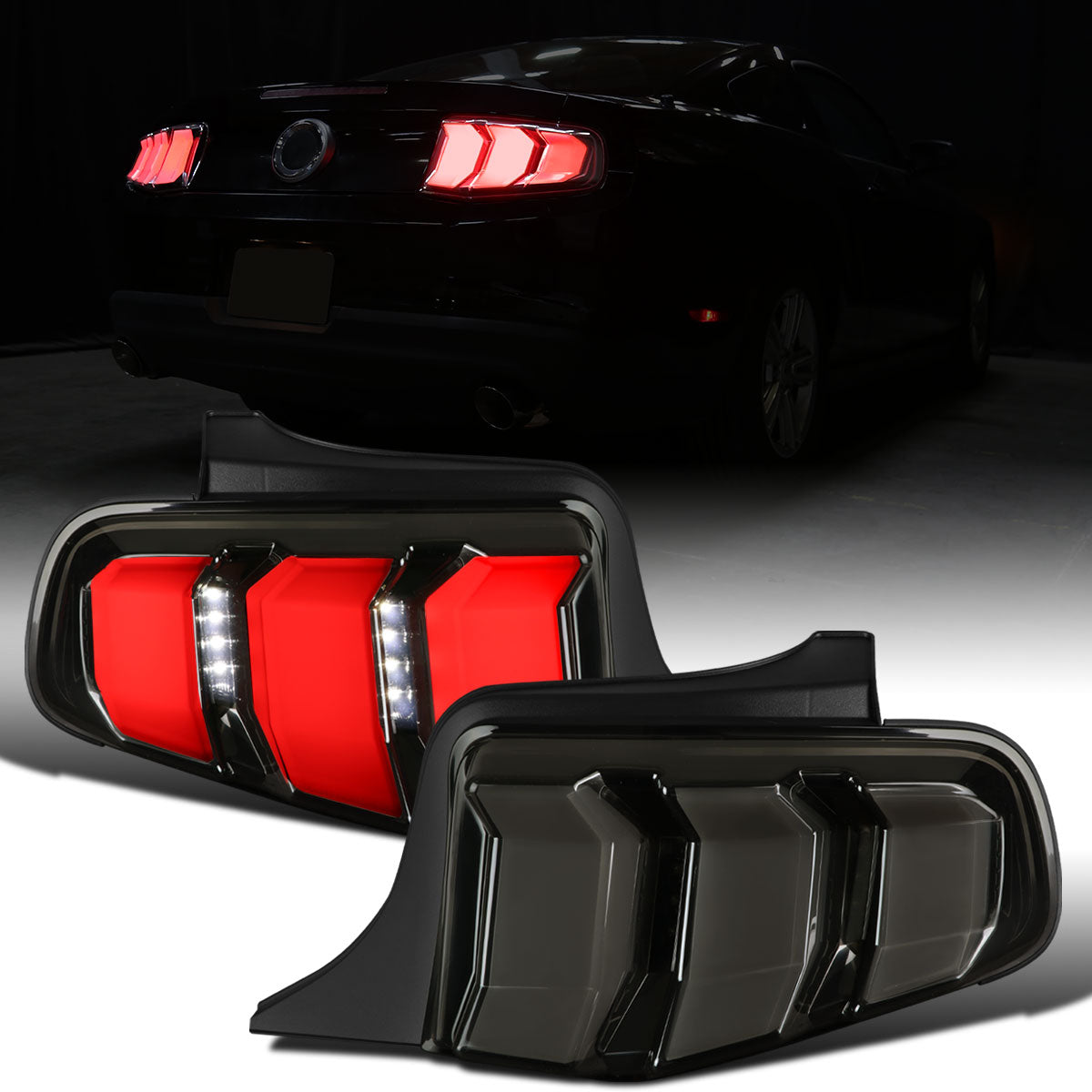 Ronnin - Compatible con Ford Mustang de 2010 a 2012 (especificaciones de EE. UU.) Luces traseras LED de tubo secuencial de repuesto mejoradas | Par ahumado en negro