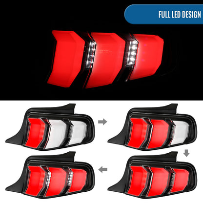 2010-2012 Ford Mustang US Spec Upgrade Replacement LED Tube Sequential Turn Signal Tail Lights Assembly Pair | Black | White Tube