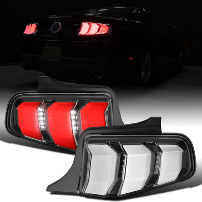 2010-2012 Ford Mustang US Spec Upgrade Replacement LED Tube Sequential Turn Signal Tail Lights Assembly Pair | Black | White Tube