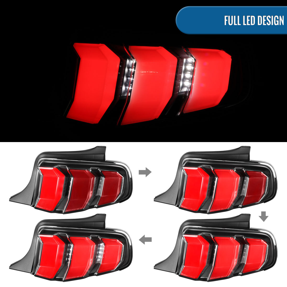 Ronnin - Compatible con Ford Mustang de 2010 a 2012 (especificaciones de EE. UU.) Luces traseras con intermitentes secuenciales LED de tubo de repuesto mejoradas (par) | Negras