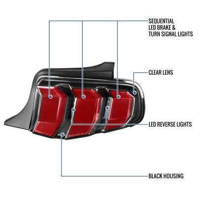 Ronnin - Compatible con Ford Mustang de 2010 a 2012 (especificaciones de EE. UU.) Luces traseras con intermitentes secuenciales LED de tubo de repuesto mejoradas (par) | Negras