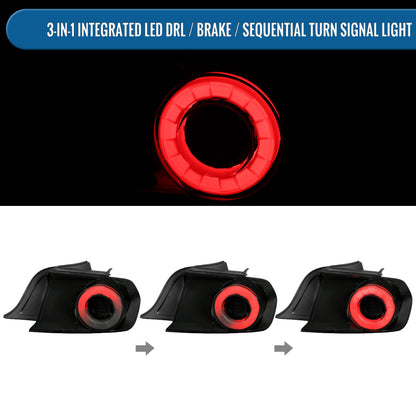 Ronnin - Compatible con Ford Mustang Coupé Convertible 2015-2023, Luces Traseras LED Secuenciales con Halo y Señales de Giro, Par | Negro Ahumado