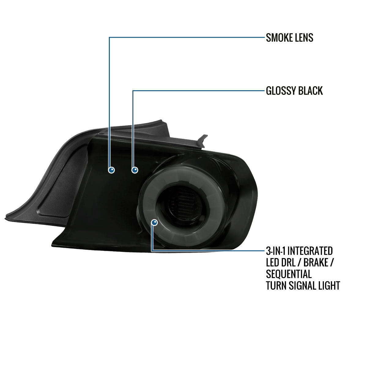 Ronnin - Compatible con Ford Mustang Coupé Convertible 2015-2023, Luces Traseras LED Secuenciales con Halo y Señales de Giro, Par | Negro Ahumado
