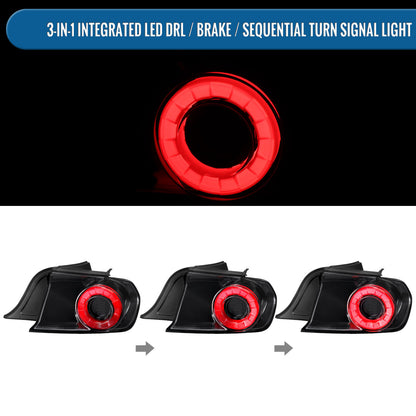 Ronnin - Se adapta a 2015-2023 Ford Mustang Coupé Convertible Luces Traseras LED con Halo y Señales de Giro Secuenciales Par | Negro Brillante