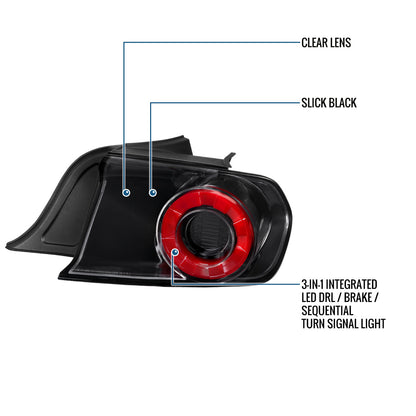 Ronnin - Se adapta a 2015-2023 Ford Mustang Coupé Convertible Luces Traseras LED con Halo y Señales de Giro Secuenciales Par | Negro Brillante