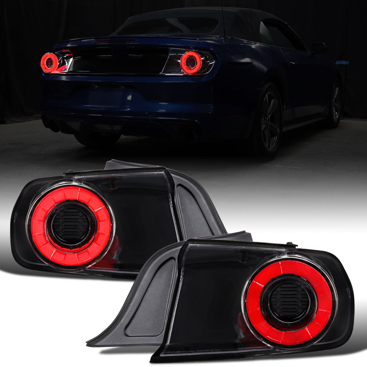Ronnin - Se adapta a 2015-2023 Ford Mustang Coupé Convertible Luces Traseras LED con Halo y Señales de Giro Secuenciales Par | Negro Brillante
