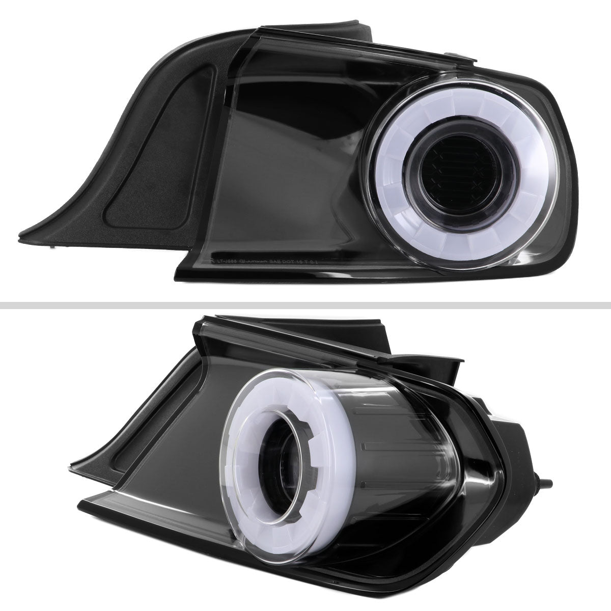 Ronnin - Compatible con Ford Mustang Coupé Convertible 2015-2023 Par de luces traseras LED de halo secuencial | Negro brillante | Borde de halo blanco