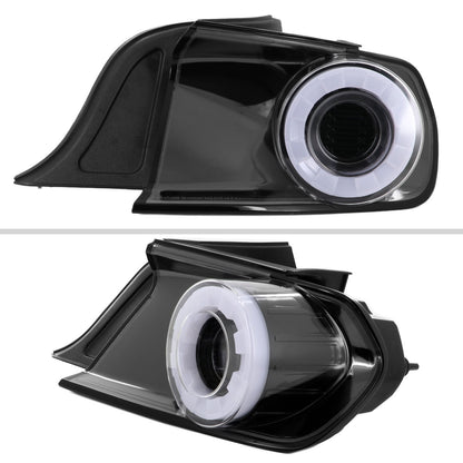 Ronnin - Compatible con Ford Mustang Coupé Convertible 2015-2023 Par de luces traseras LED de halo secuencial | Negro brillante | Borde de halo blanco