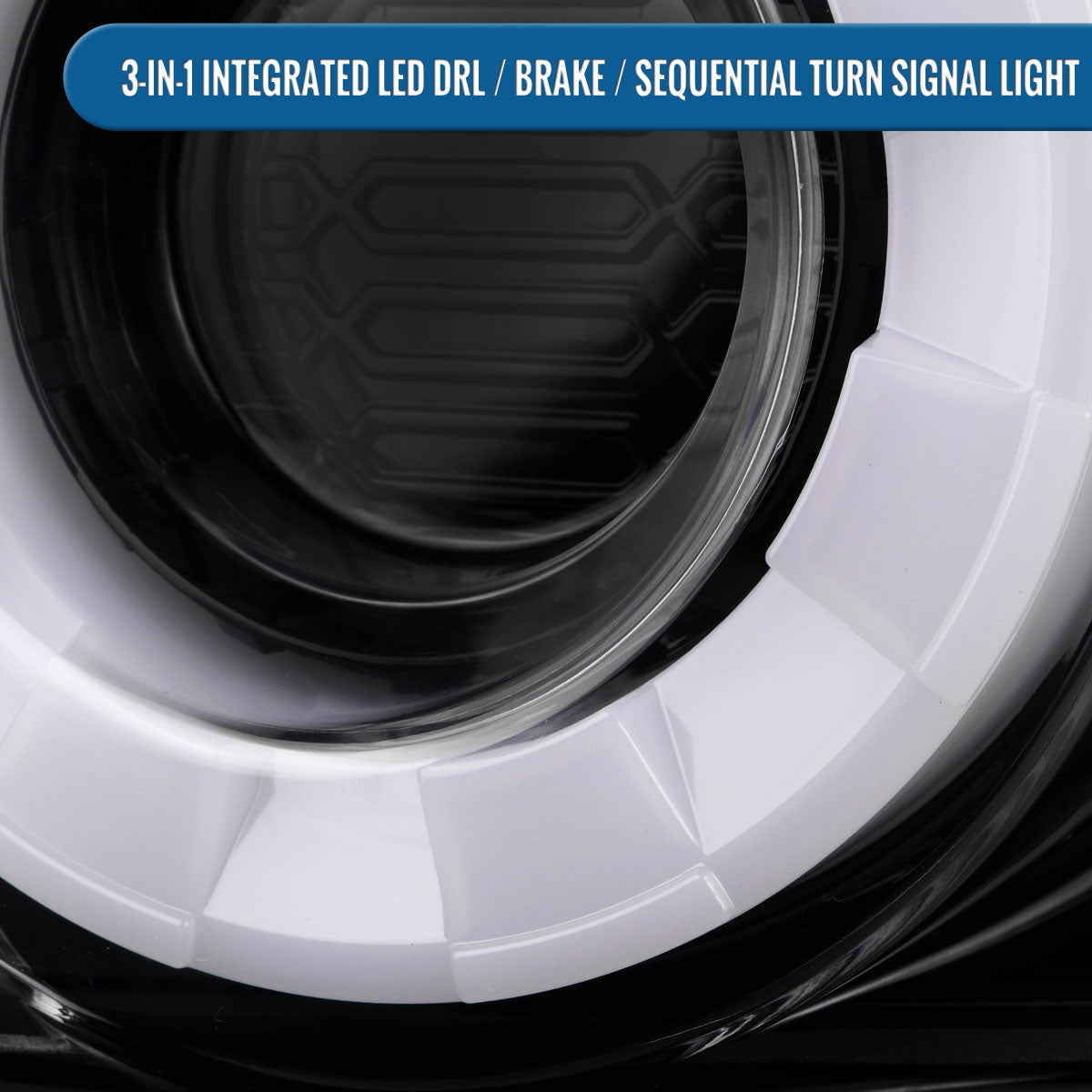 Ronnin - Compatible con Ford Mustang Coupé Convertible 2015-2023 Par de luces traseras LED de halo secuencial | Negro brillante | Borde de halo blanco