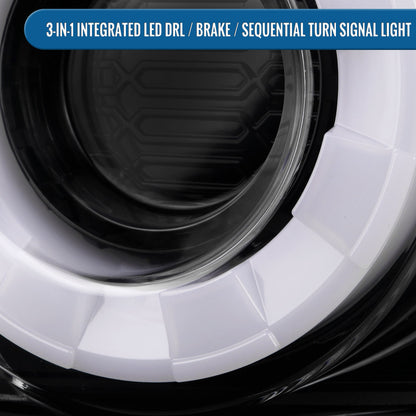 Ronnin - Compatible con Ford Mustang Coupé Convertible 2015-2023 Par de luces traseras LED de halo secuencial | Negro brillante | Borde de halo blanco
