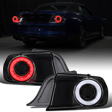 2015-2023 Ford Mustang Coupe Convertible LED Halo Sequential Turn Signals Tail Lights Assembly Pair | Gloss Black | White Halo Rim