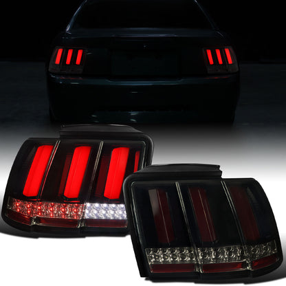 Ronnin - Se adapta a Ford Mustang 1999-2004, actualización de especificaciones de EE. UU., par de conjunto de luces traseras LED con intermitentes secuenciales | Negro ahumado