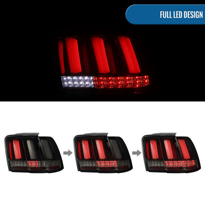 Ronnin - Compatible con Ford Mustang de 1999-2004, actualización de especificaciones de EE. UU., luces traseras de montaje de intermitentes secuenciales LED de repuesto, par | Negro humo | Tubo blanco