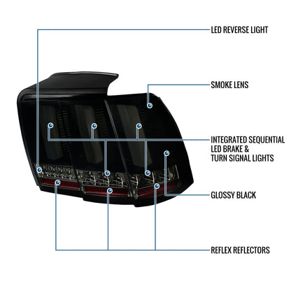 Ronnin - Compatible con Ford Mustang de 1999-2004, actualización de especificaciones de EE. UU., luces traseras de montaje de intermitentes secuenciales LED de repuesto, par | Negro humo | Tubo blanco