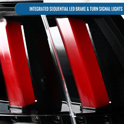 Ronnin - Se adapta a Ford Mustang 1999-2004, actualización de especificaciones estadounidenses, luces traseras LED secuenciales de intermitencia, par de montaje | Negro brillante