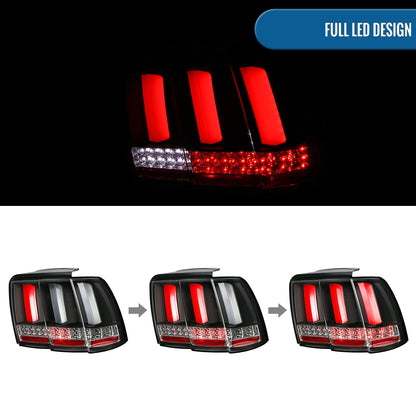 Ronnin - Compatible con Ford Mustang de 1999-2004, actualización de especificaciones de EE. UU., reemplazo de conjunto de luces traseras LED con intermitentes secuenciales, par | Negro | Tubo blanco