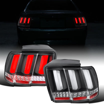 Ronnin - Compatible con Ford Mustang de 1999-2004, actualización de especificaciones de EE. UU., reemplazo de conjunto de luces traseras LED con intermitentes secuenciales, par | Negro | Tubo blanco