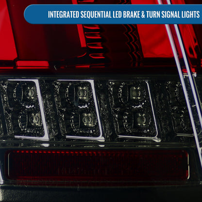 Ronnin - Compatible con Ford Mustang de 1999-2004, actualización de especificaciones de EE. UU., reemplazo de luces traseras LED secuenciales, par | Rojo Ahumado