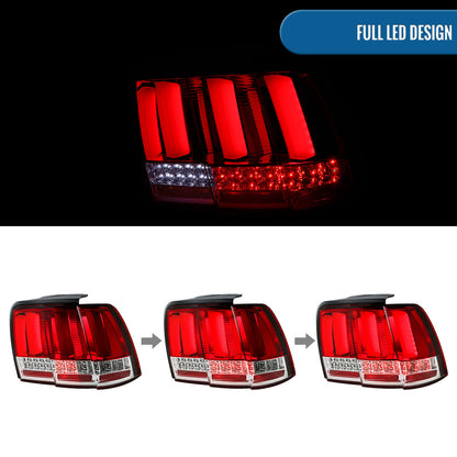 Ronnin - Compatible con Ford Mustang de 1999 a 2004, versión de EE. UU., actualización de reemplazo de luces traseras LED secuenciales, par | Rojo