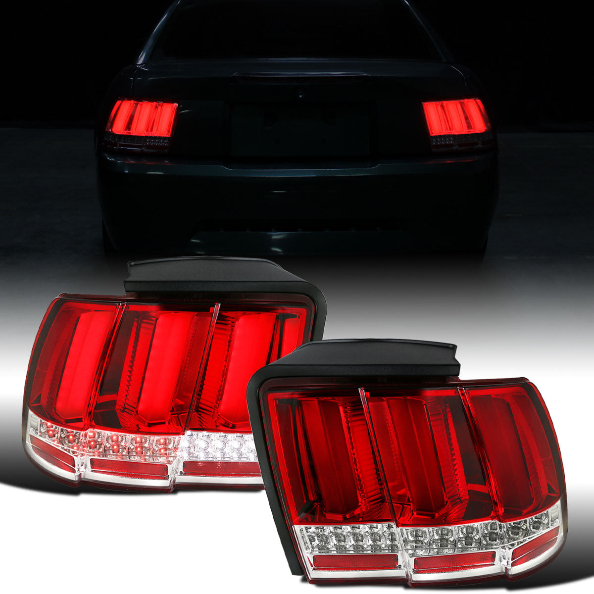 Ronnin - Compatible con Ford Mustang de 1999 a 2004, versión de EE. UU., actualización de reemplazo de luces traseras LED secuenciales, par | Rojo