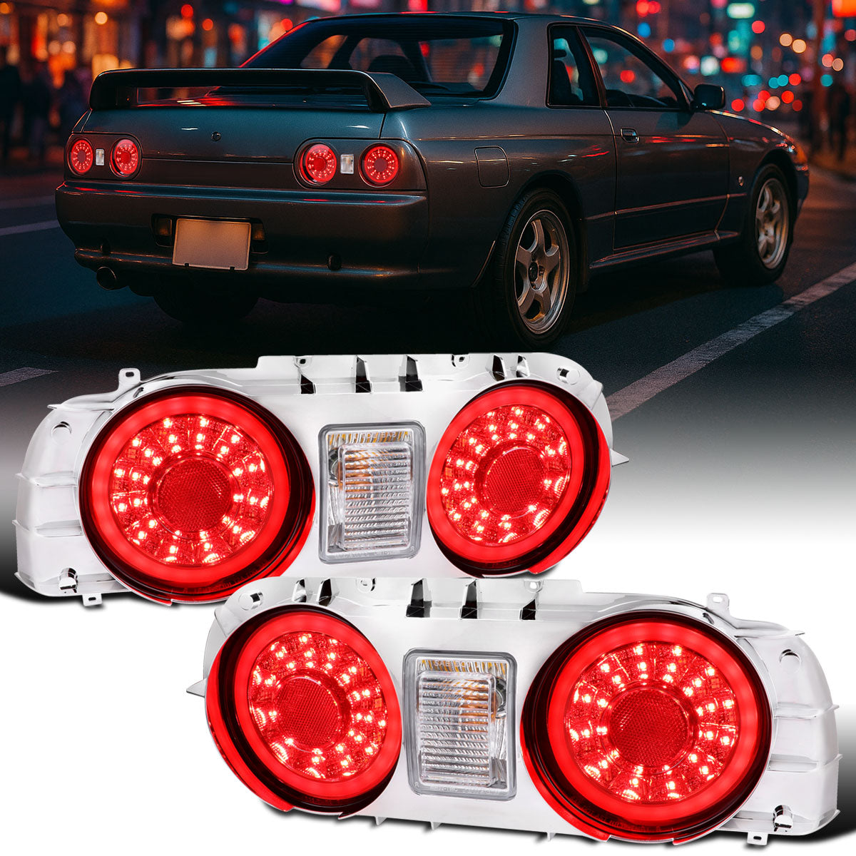 Ronnin - Fits 1989-1994 Nissan Skyline GT-R R32 Upgrade Replacement LED Tail Lights Assembly Pair | Red