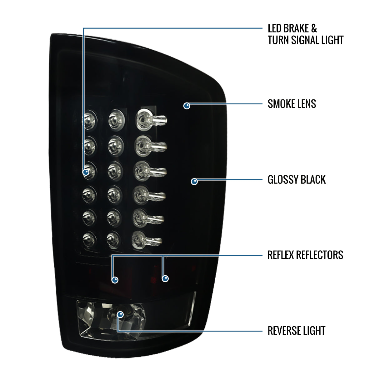 Ronnin - Compatible con Dodge Ram 1500 2500 3500 2002-2006 Luces Traseras LED Integradas con Frenos y Direccionales | Par de Ensamblaje | Negro Ahumado