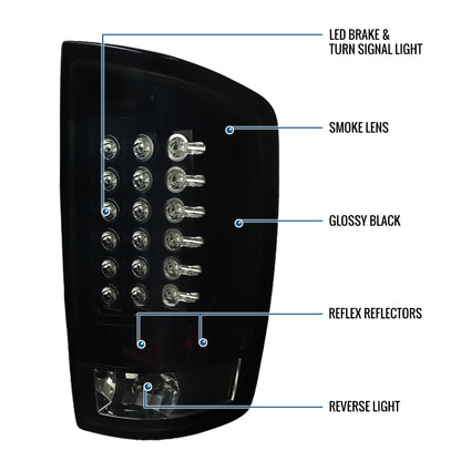 Ronnin - Compatible con Dodge Ram 1500 2500 3500 2002-2006 Luces Traseras LED Integradas con Frenos y Direccionales | Par de Ensamblaje | Negro Ahumado