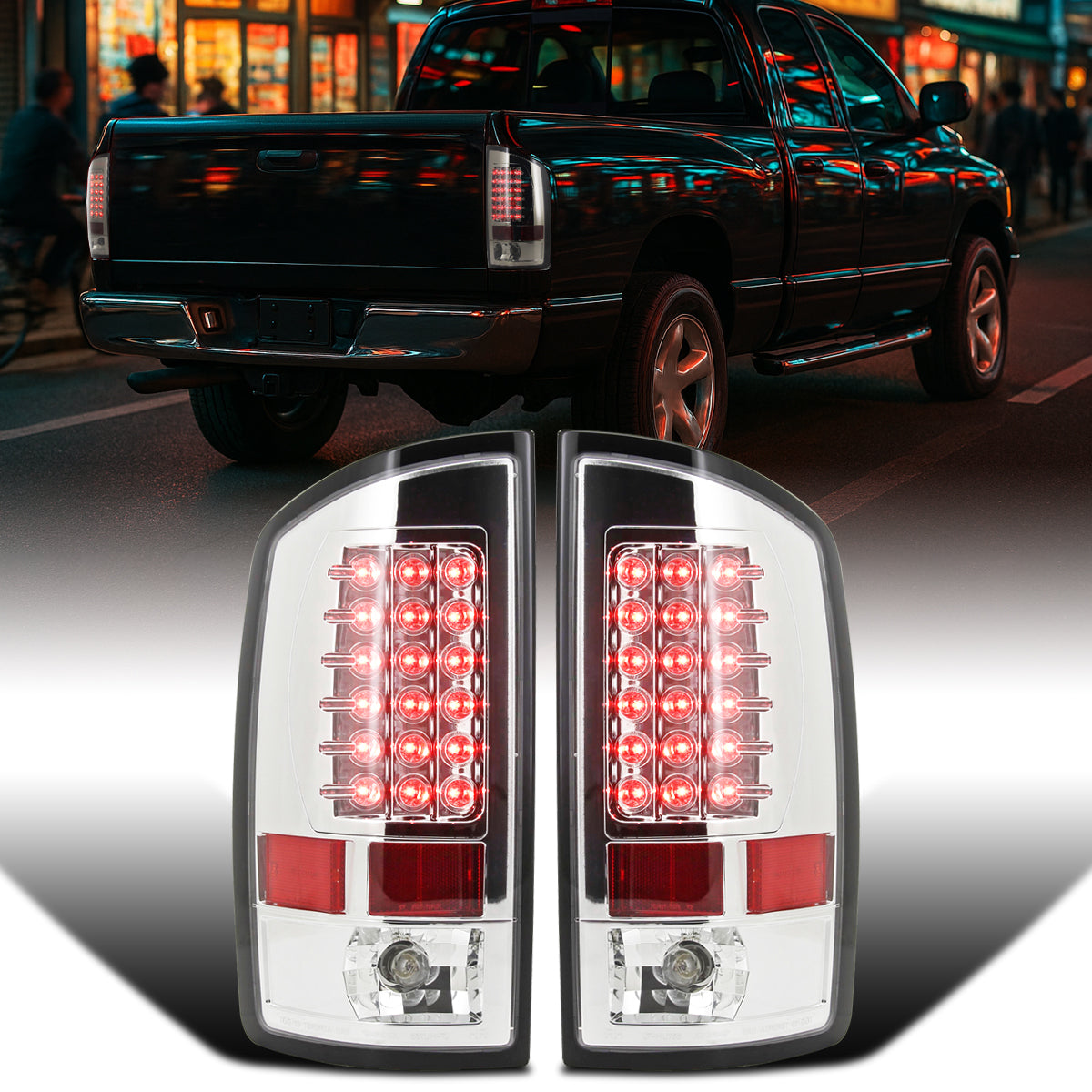 Ronnin - Compatible con Dodge Ram 1500 2500 3500 (2002-2006) Luces traseras LED con intermitentes y freno integrados de repuesto | Cromadas