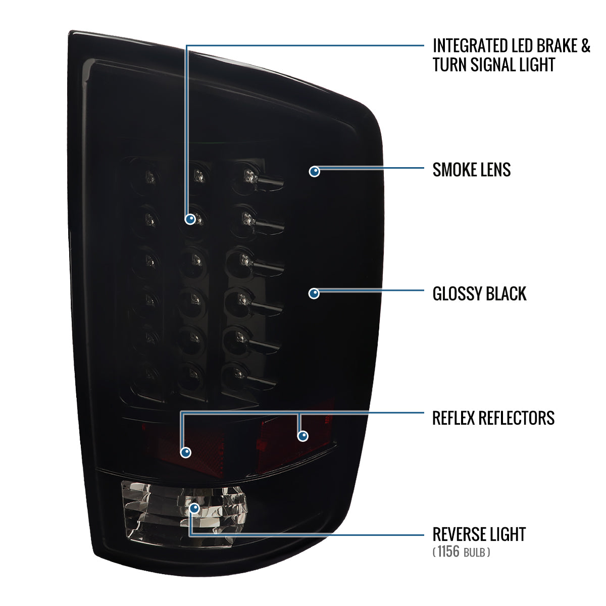 Ronnin - Compatible con Dodge Ram 1500 2500 3500 (2007-2009) Luces traseras con intermitentes y freno LED integrados Mejoradas, par | Humo Negro