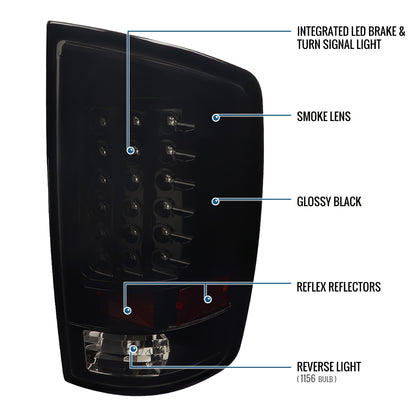 Ronnin - Compatible con Dodge Ram 1500 2500 3500 (2007-2009) Luces traseras con intermitentes y freno LED integrados Mejoradas, par | Humo Negro