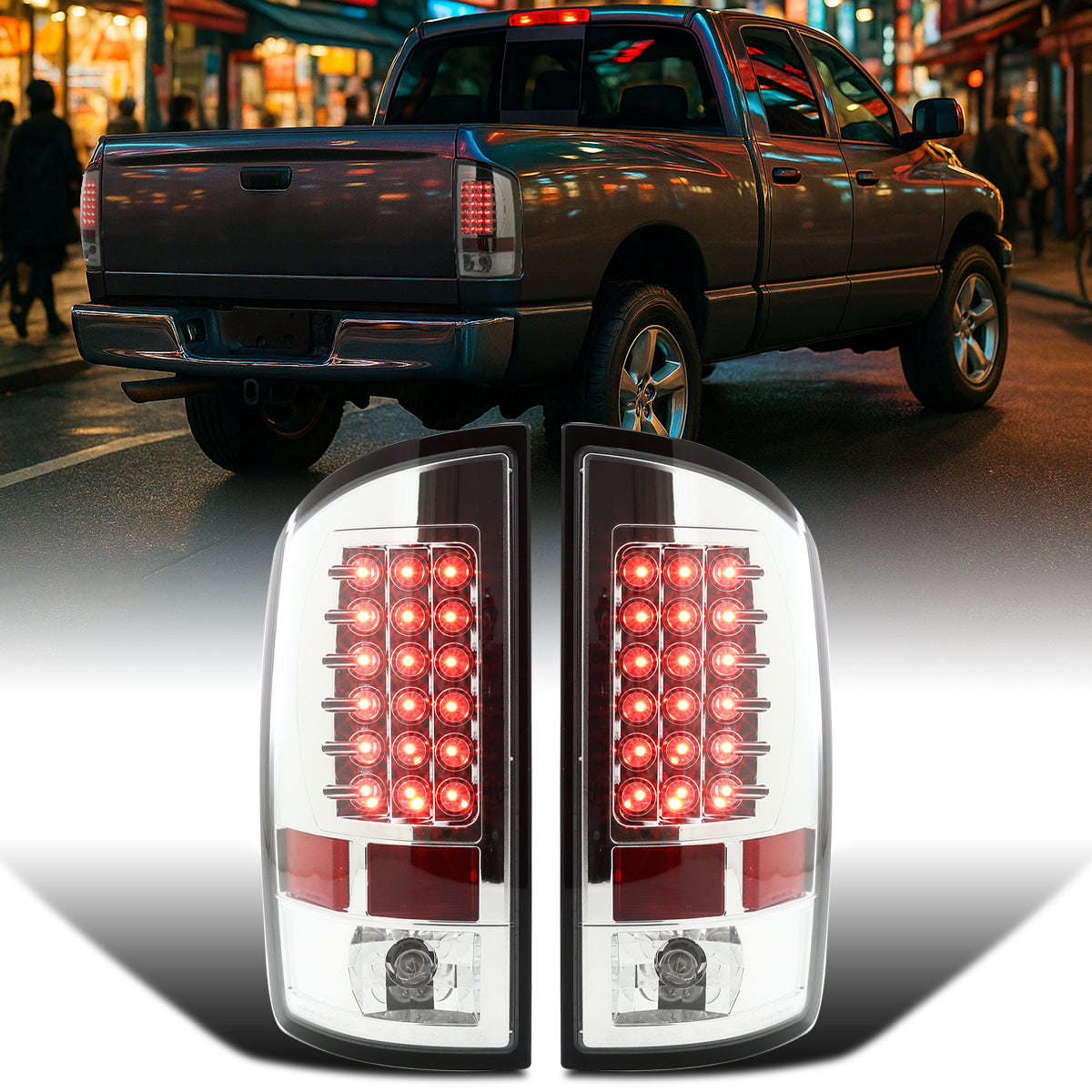 Ronnin - Compatible con Dodge Ram 1500 2500 3500 2007-2009 Actualización de Conjunto Luces Traseras LED Integradas de Freno y Direccionales Par | Cromado