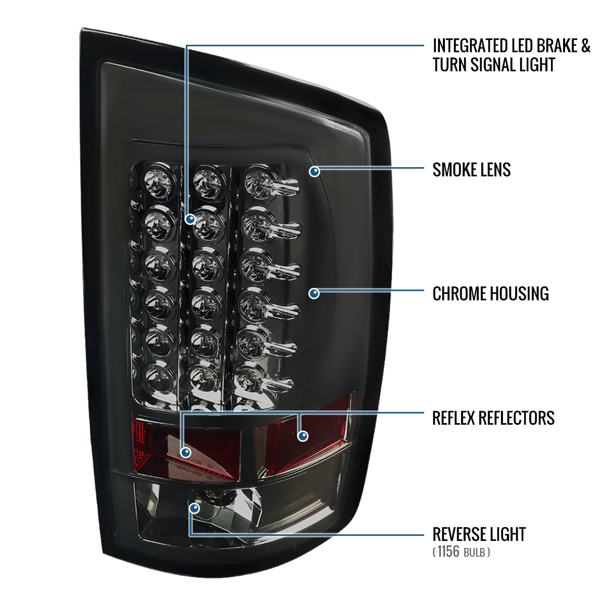 Ronnin - Compatible con Dodge Ram 1500 2500 3500 2007-2009 Montaje de actualización Luces traseras LED integradas de freno e intermitentes Par | Ahumado