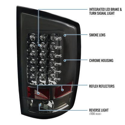 Ronnin - Compatible con Dodge Ram 1500 2500 3500 2007-2009 Montaje de actualización Luces traseras LED integradas de freno e intermitentes Par | Ahumado