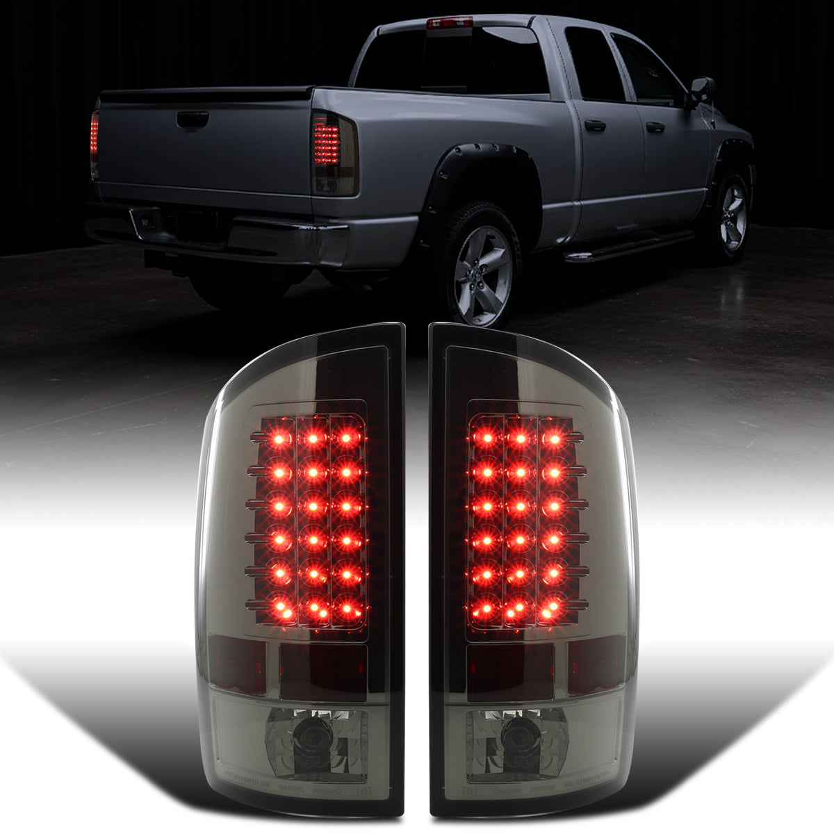 Ronnin - Compatible con Dodge Ram 1500 2500 3500 2007-2009 Montaje de actualización Luces traseras LED integradas de freno e intermitentes Par | Ahumado