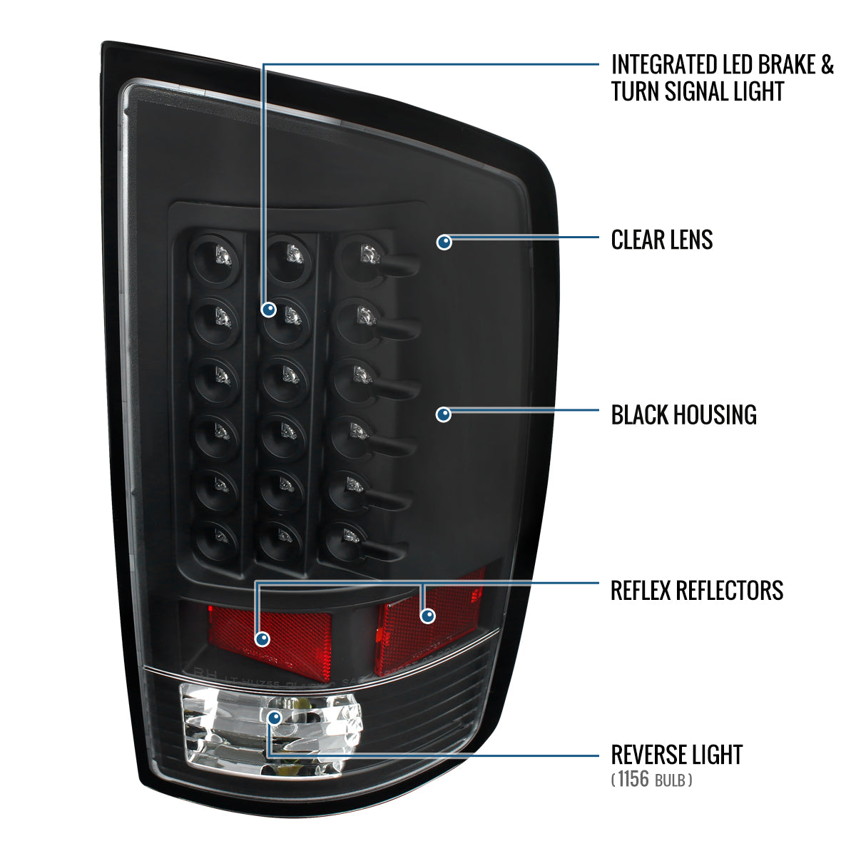 Ronnin - Compatible con Dodge Ram 1500 2500 3500 2007-2009, montaje mejorado, luces traseras con LED integrados para freno y direccionales, par | Negras