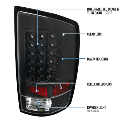 Ronnin - Compatible con Dodge Ram 1500 2500 3500 2007-2009, montaje mejorado, luces traseras con LED integrados para freno y direccionales, par | Negras
