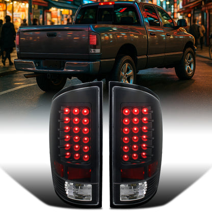 Ronnin - Compatible con Dodge Ram 1500 2500 3500 2007-2009, montaje mejorado, luces traseras con LED integrados para freno y direccionales, par | Negras