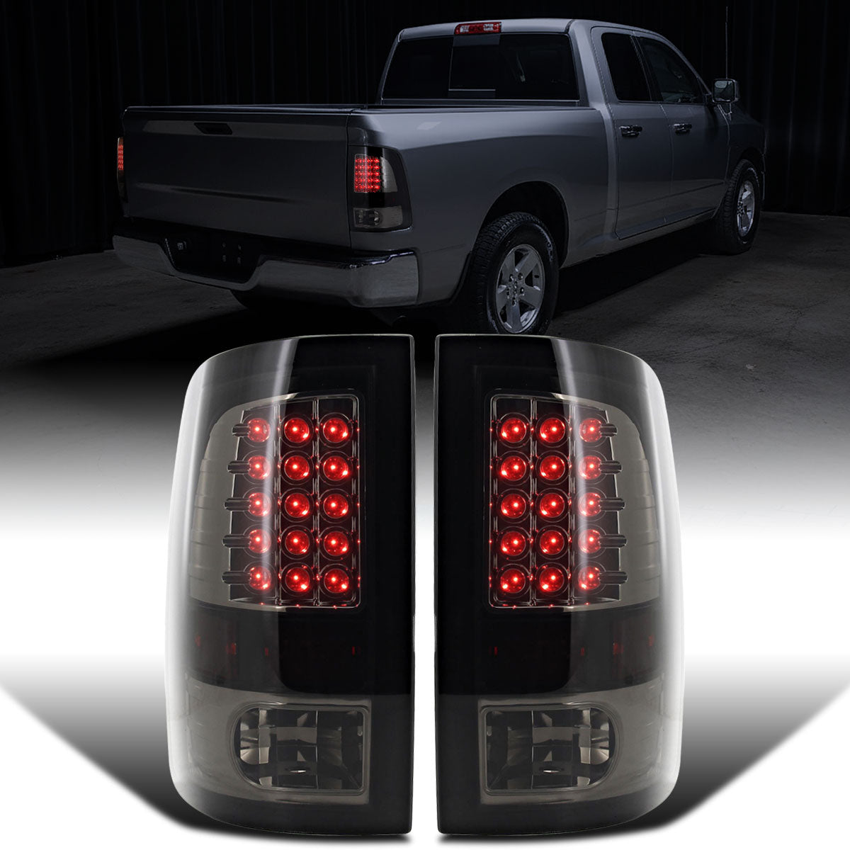 Ronnin - Compatible con Dodge Ram 1500 2500 3500 de 2009 a 2022 Luces traseras LED de montaje mejorado con intermitentes y luces de freno integrados | Par de luces en Negro Ahumado
