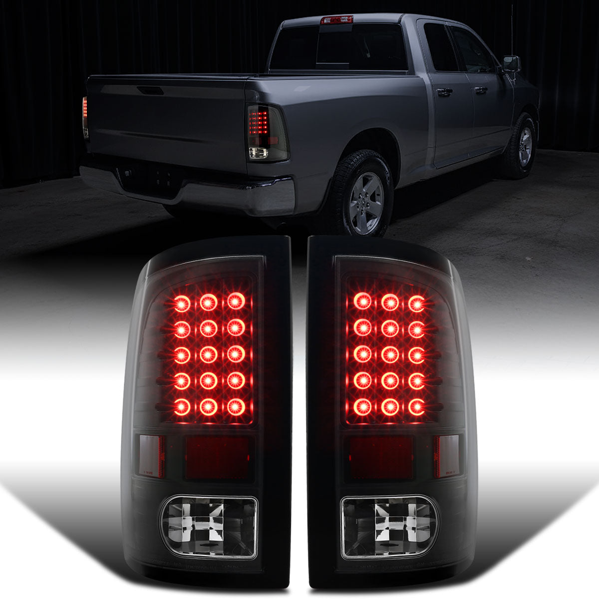 Ronnin - Compatible con Dodge Ram 1500 2500 3500 2009-2022, luces traseras LED de montaje mejorado con intermitentes y freno integrados (par) | Negras
