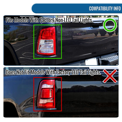 Ronnin - Fits 2019-2024 Ram 1500 Upgraded Full LED Tail Lights Integrated LED Brake and Turn Signal Lamps Replacement Pair | Black | White Tube