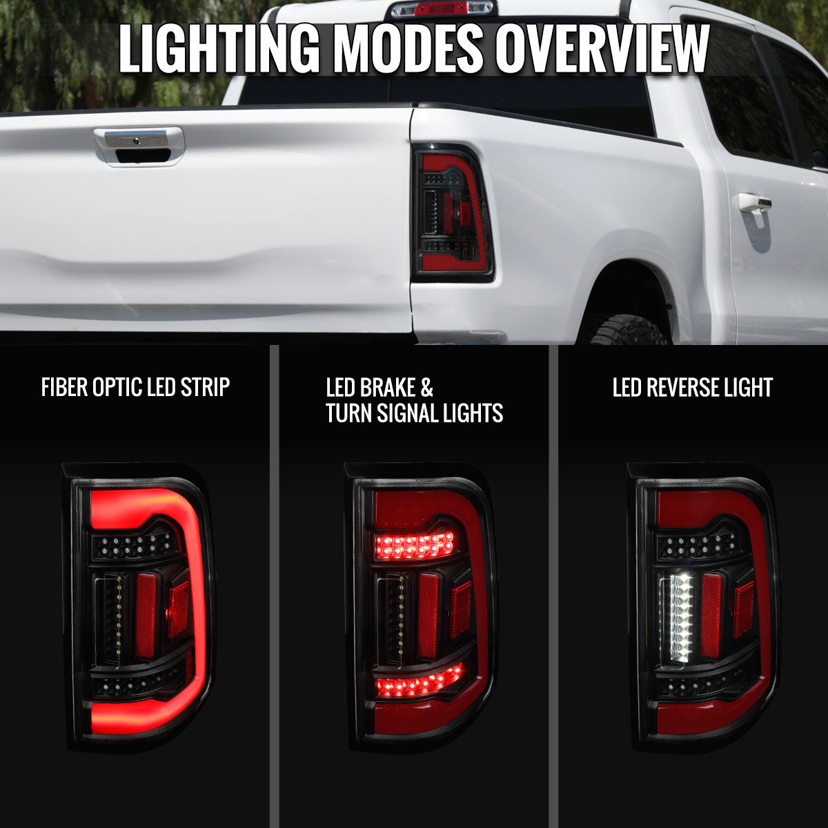 Ronnin - Fits 2019-2024 Ram 1500 Upgraded Full LED Tail Lights Integrated LED Brake and Turn Signal Lamps Replacement Pair | Black