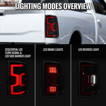 2019-2024 Dodge Ram 2500 3500 Tail Lights Pair | Gloss Black