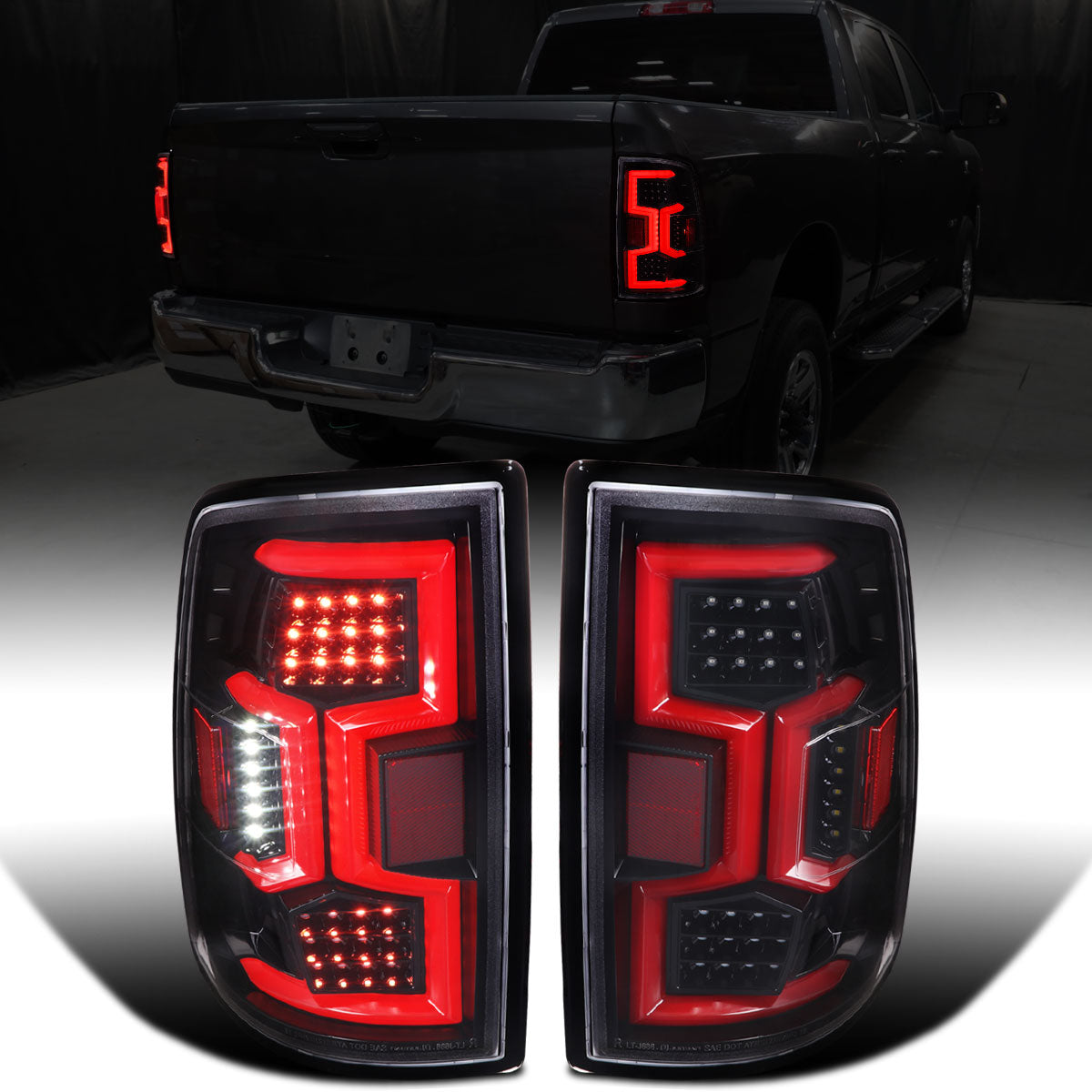 2019-2024 Dodge Ram 2500 3500 Tail Lights Pair | Gloss Black