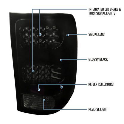 Ronnin - Compatible con GMC Sierra 1500 2500HD 3500HD 2007-2014, par de luces traseras LED integradas de freno e intermitentes de repuesto | Negro Ahumado