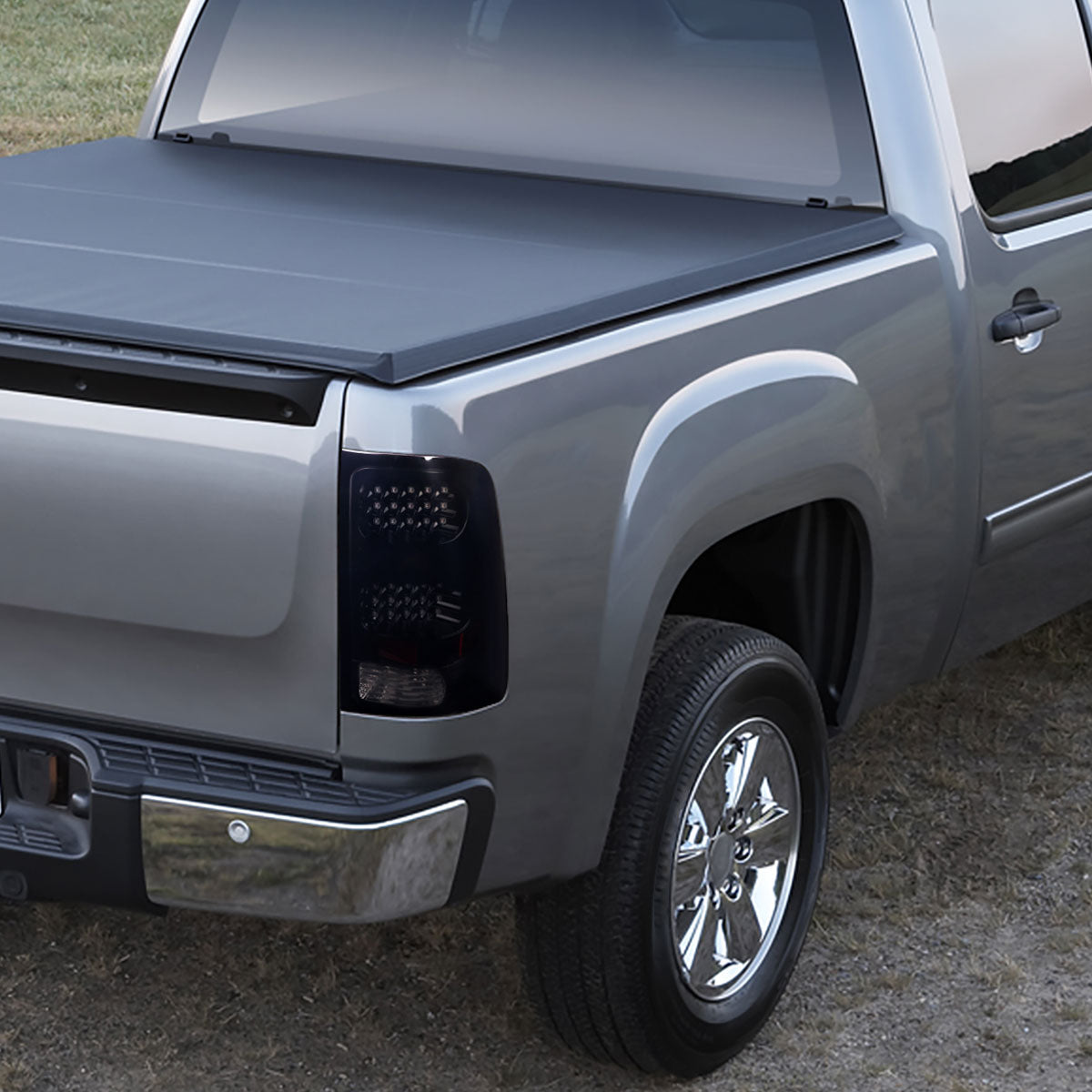 Ronnin - Compatible con GMC Sierra 1500 2500HD 3500HD 2007-2014, par de luces traseras LED integradas de freno e intermitentes de repuesto | Negro Ahumado